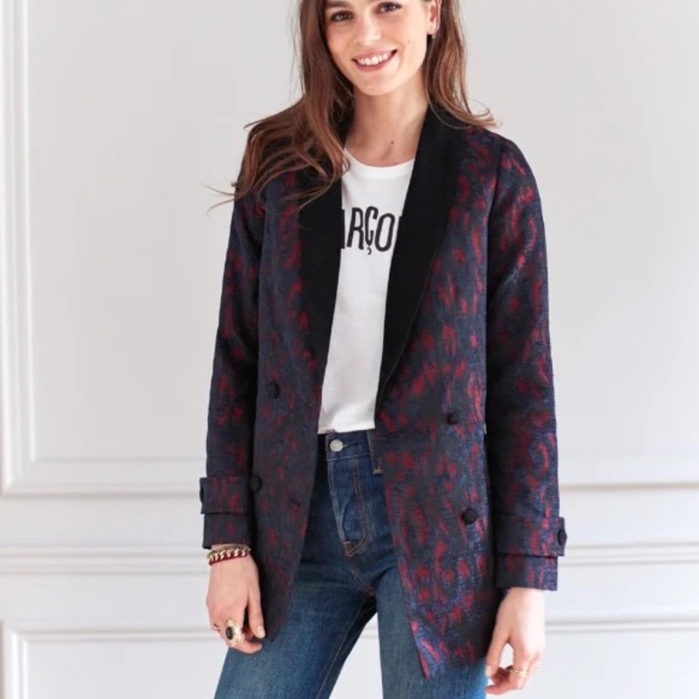 Sezane Brocade Regal Hopper Coat Jacket Velvet S